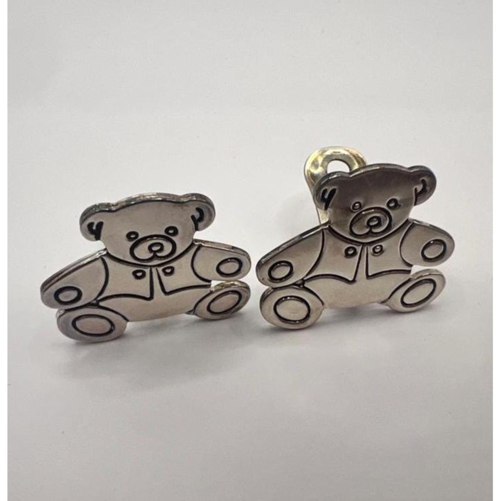Vintage Teddy Bear Clip-On‎ Earrings Silver Tone Whimsical
